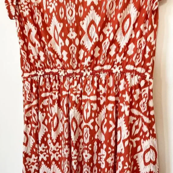 Evereve BB Dakota Emersyn Tiered Midi Dress XS Deep V-Neck Batik Cotton Spring - Picture 10 of 16